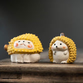 Tea Pets | Durian Cat & Hedgehog Pair